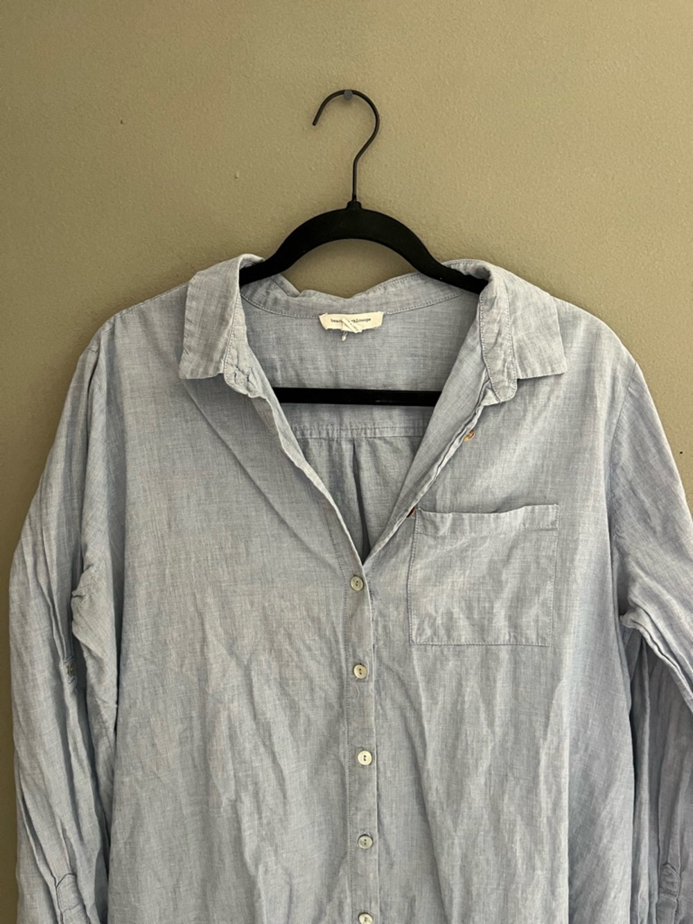 beachlunchlounge Light Blue Casual Button Down Shirt Long Coastal 100% Cotton - Picture 3 of 11